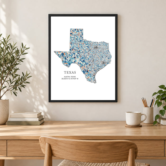 Texas State Map Print: Colorful Geometric Line Art  (Personalized Subtitle)