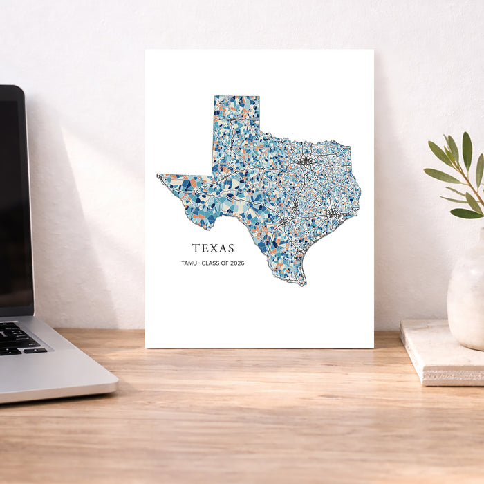 Texas State Map Print: Colorful Geometric Line Art  (Personalized Subtitle)
