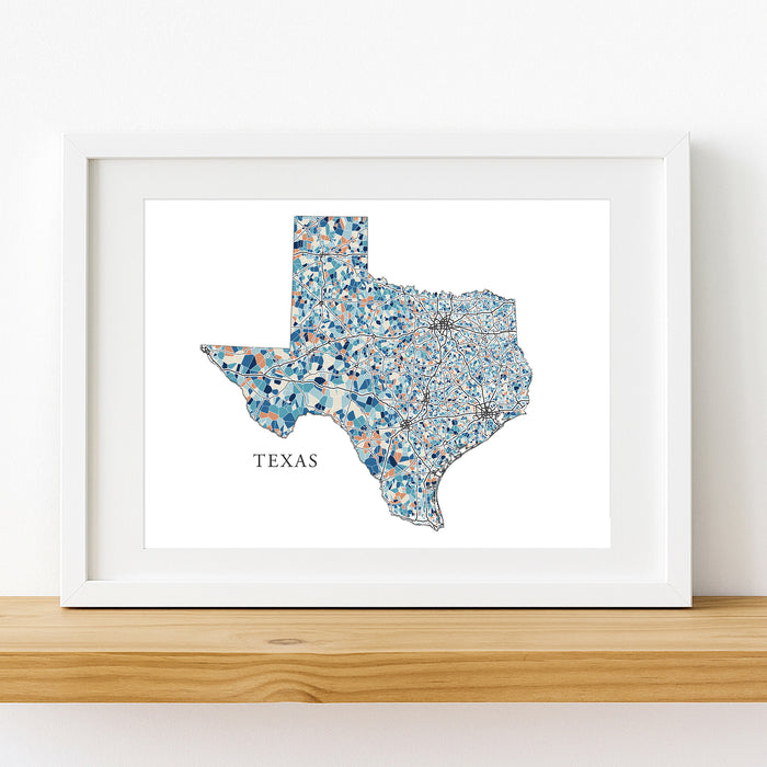 Texas State Map Print: Colorful Geometric Line Art  (Personalized Subtitle)