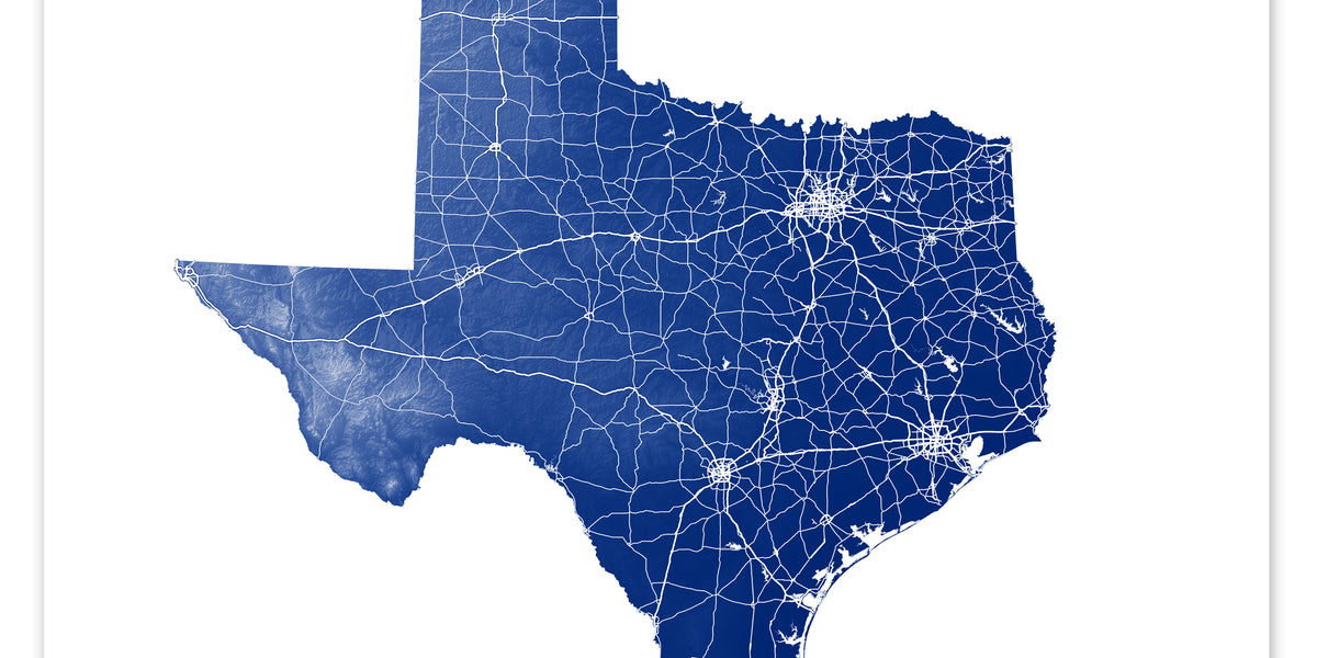 Texas Map Print Poster, TX Wall Art State Road Maps for Home Decor, Au ...