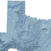 A blue-gray topographic map of Texas showing terrain relief, roads, and labeled cities including Dallas Fort Worth, Austin, and El Paso on a white background.