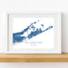 Framed map of The Hamptons, Long Island, New York on a white background