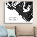 Map of Tofino and Ucluelet on Vancouver Island displayed on a wall above a couch.
