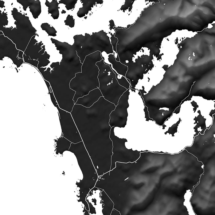 Topographic map with elevation shading in black and white