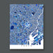 Map of Tokyo in blue tones on a dark gray background