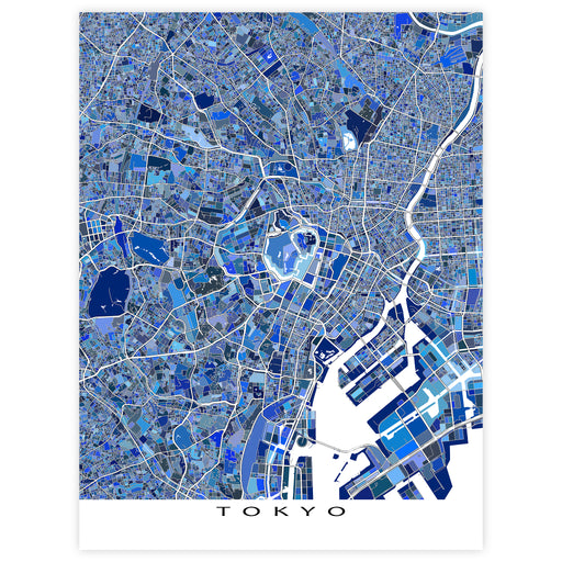 Map of Tokyo in blue tones on a white background