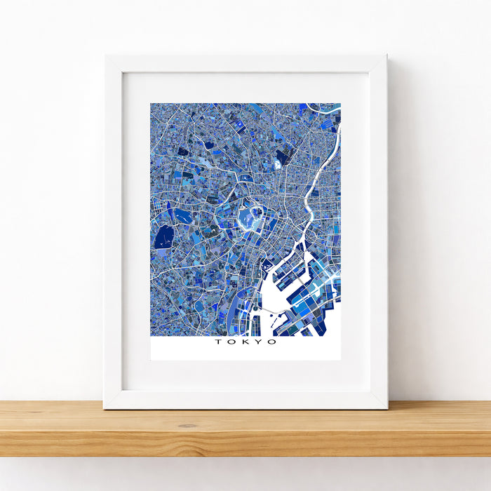 Framed map of Tokyo on a white background
