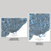 Two map prints of Toronto, Ontario, one in landscape and one in portrait orientation, on a gray background.