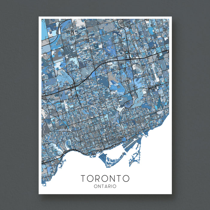 Map of Toronto, Ontario on a dark gray background