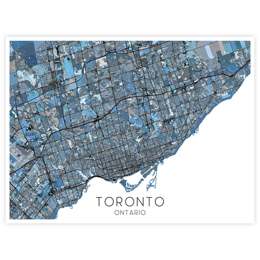 Map of Toronto, Ontario with blue and gray color scheme