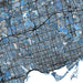 Map of a city with grid lines and blue color coding