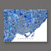 Map of Toronto with blue and white color scheme on a gray background