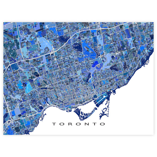 Map of Toronto with a blue color gradient on a white background
