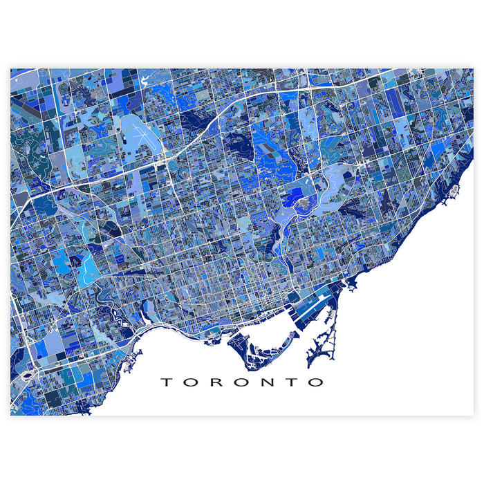 Map of Toronto with a blue color gradient on a white background