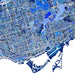 Map of a city with grid layout and varying shades of blue