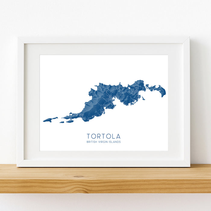 Framed map of Tortola, British Virgin Islands on a white background