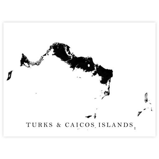 Map of Turks and Caicos Islands in black on a white background