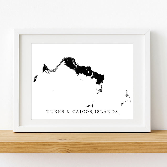 Framed map of Turks and Caicos Islands on a white background