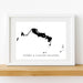 Framed map of Turks and Caicos Islands on a white background