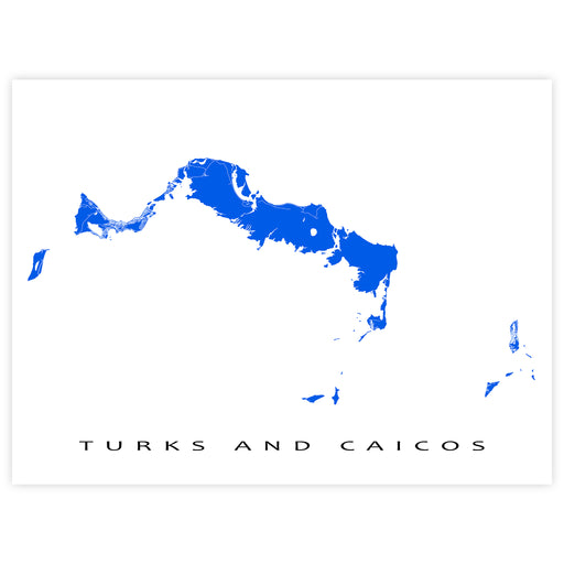 Map of Turks and Caicos in blue on a white background