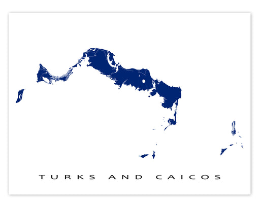 Turks and Caicos map print and main roads designed by Maps As Art.