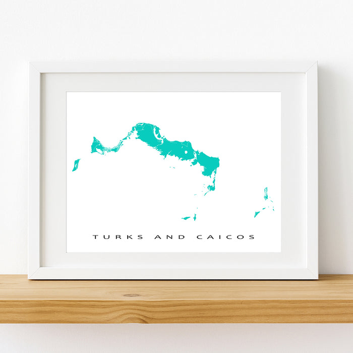 Framed map of Turks and Caicos on a white wall