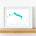 Framed map of Turks and Caicos on a white wall