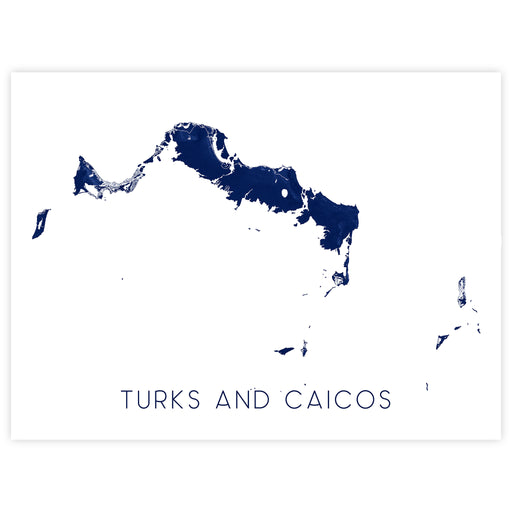 Map of Turks and Caicos in blue on a white background