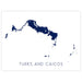 Map of Turks and Caicos in blue on a white background