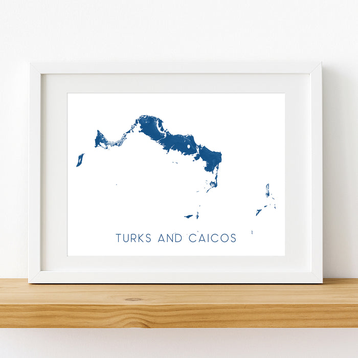 Framed map of Turks and Caicos on a white wall