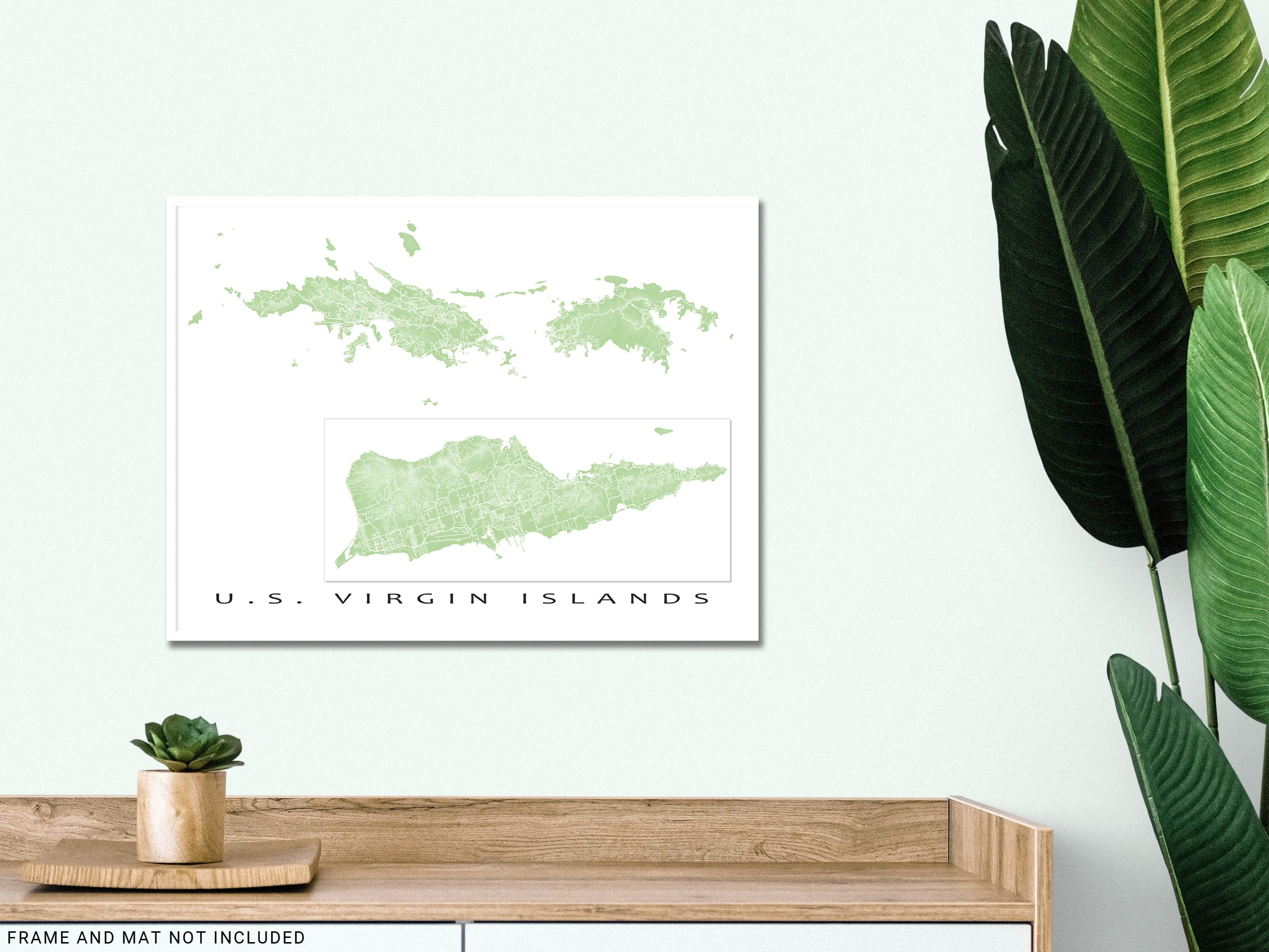 US Virgin Islands Map Print Poster, USVI Wall Art Caribbean Maps for H ...