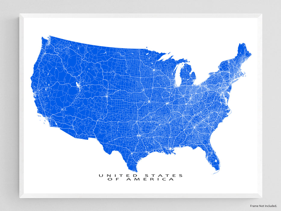 USA map print with main roads designed by Maps As Art.