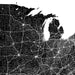 Map of the state of Wisconsin with roads and boundaries.