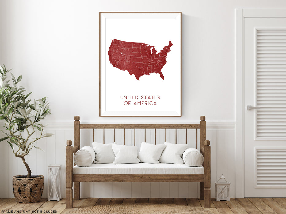 Topographic USA map print with main highways by Maps As Art.