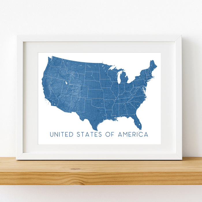 Framed map of the United States on a white background