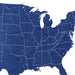 Map of the United States with state boundaries in blue on a white background