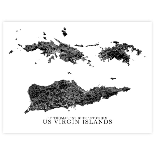Map of US Virgin Islands in black and white on a white background