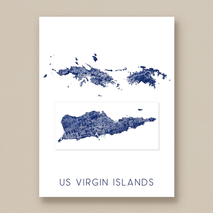 US Virgin Islands Topographic Map Print: USVI Wall Art Poster, St. John, St. Thomas, Saint Croix