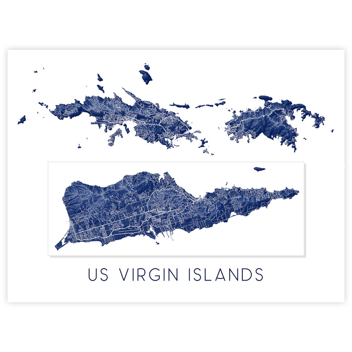 US Virgin Islands Topographic Map Print: USVI Wall Art Poster, St. John, St. Thomas, Saint Croix
