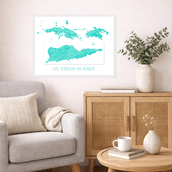 US Virgin Islands Topographic Map Print: USVI Wall Art Poster, St. John, St. Thomas, Saint Croix