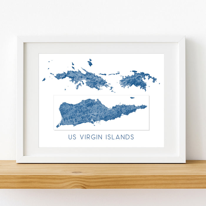 US Virgin Islands Topographic Map Print: USVI Wall Art Poster, St. John, St. Thomas, Saint Croix