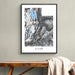 Framed map of Utah on a wall above a wooden bench.