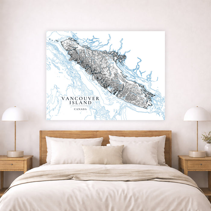 Vancouver Island Contour Map Print: Coastal Wall Art Poster, Ocean Bathymetry