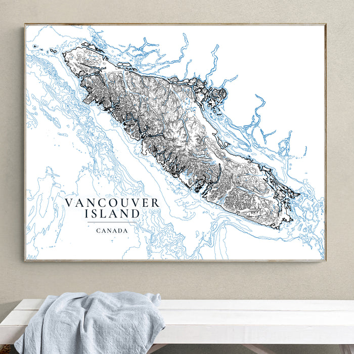 Vancouver Island Contour Map Print: Coastal Wall Art Poster, Ocean Bathymetry