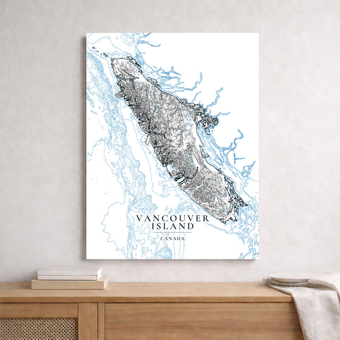 Vancouver Island Contour Map Print: Coastal Wall Art Poster, Ocean Bathymetry