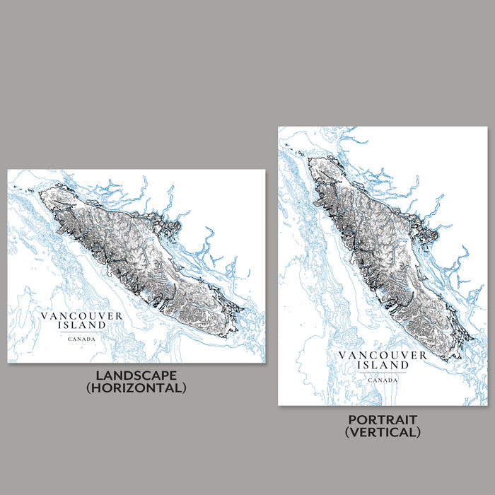 Vancouver Island Contour Map Print: Coastal Wall Art Poster, Ocean Bathymetry