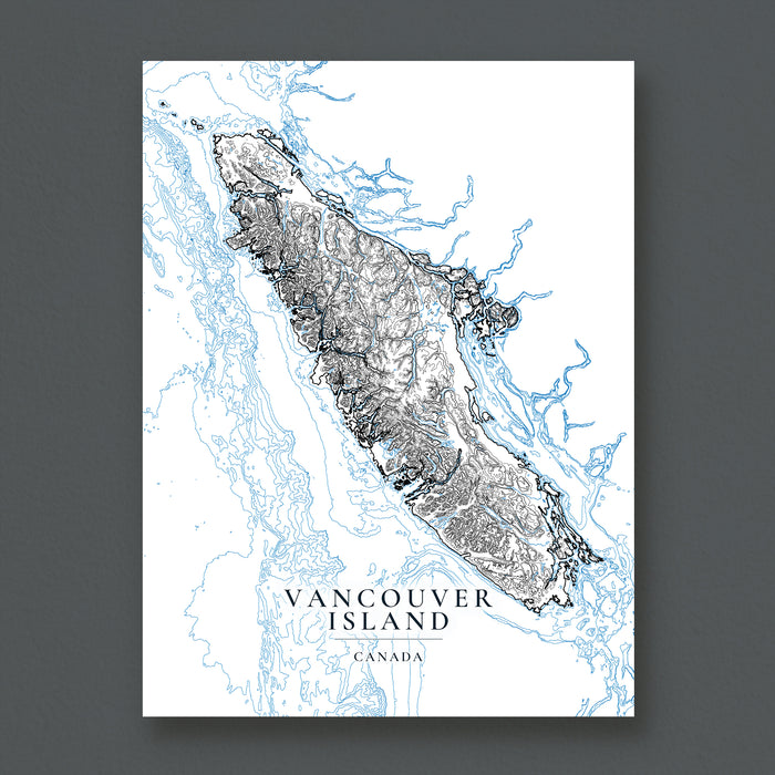 Vancouver Island Contour Map Print: Coastal Wall Art Poster, Ocean Bathymetry