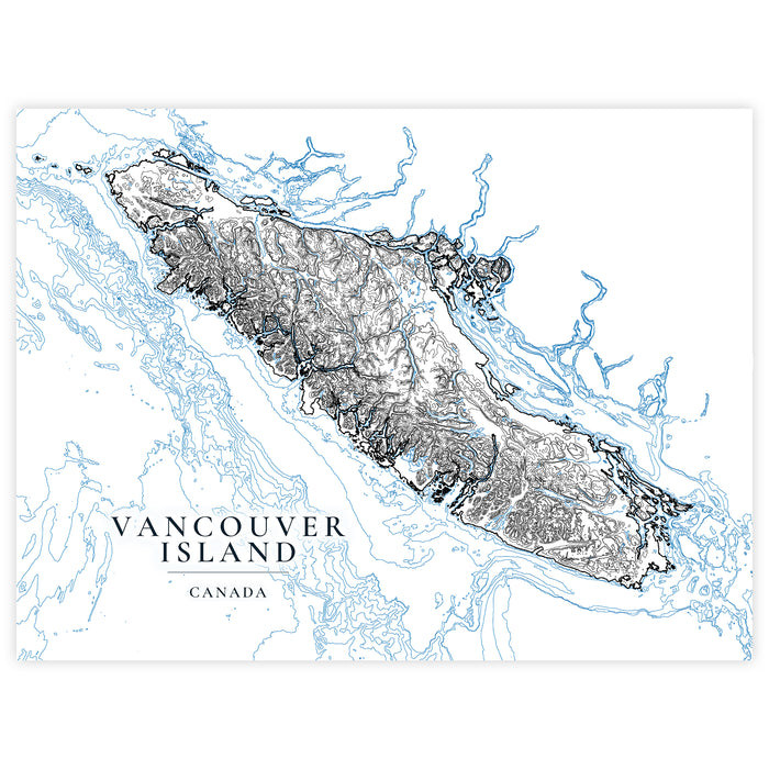 Vancouver Island Contour Map Print: Coastal Wall Art Poster, Ocean Bathymetry