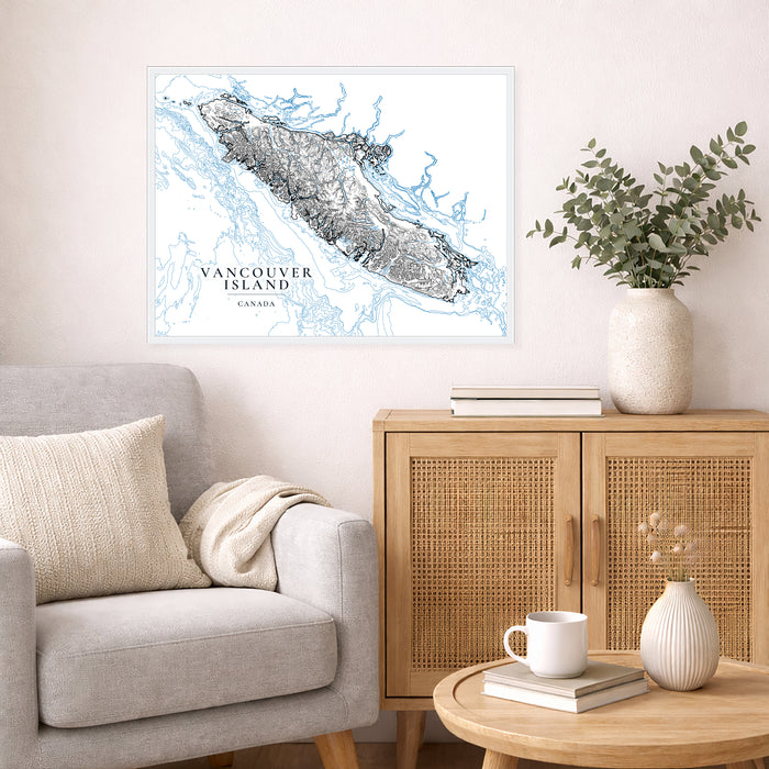 Vancouver Island Contour Map Print: Coastal Wall Art Poster, Ocean Bathymetry