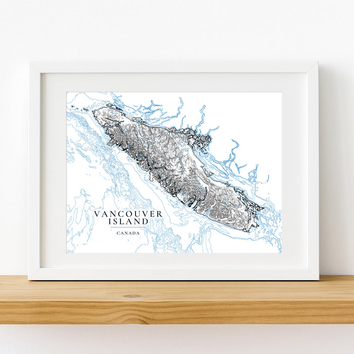 Vancouver Island Contour Map Print: Coastal Wall Art Poster, Ocean Bathymetry